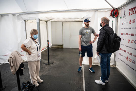 Ulf Lundberg, head coach of Sweden is being interviewed