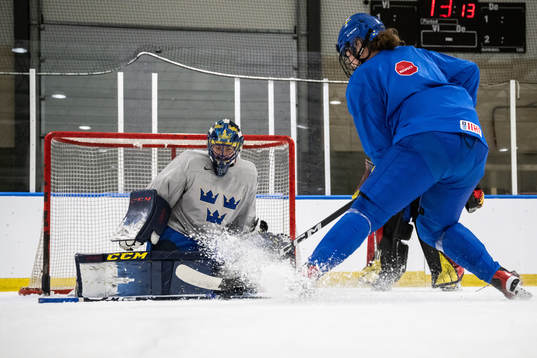 goaltender Ida Boman and Emma Murén of Sweden at a