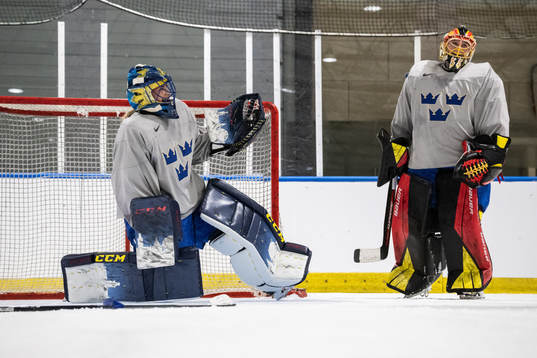 goaltender Ida Boman and goaltender Ellen Jonsson of Sweden