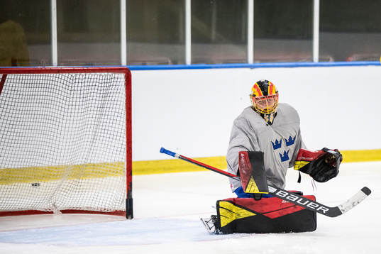 goaltender Ellen Jonsson of Sweden at a practice session