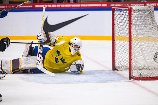 Goaltender Emma Söderberg of Sweden looks dejected