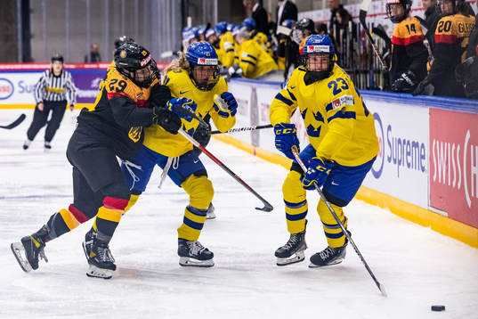 Nina Christof of Germany, Celine Tedenby and Thea Johansson