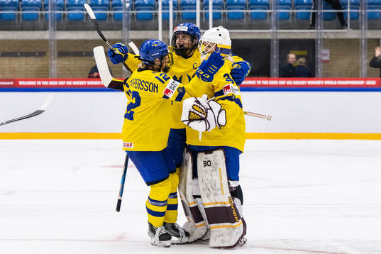 Goaltender Emma Söderberg of Sweden celebrates with
