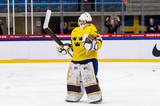 Goaltender Emma Söderberg of Sweden celebrates
