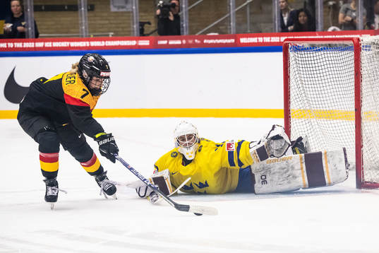 Franziska Feldmeier of Germany and goaltender Emma