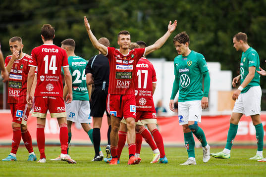 Skövde AIKs Yoann Fellrath reagerar