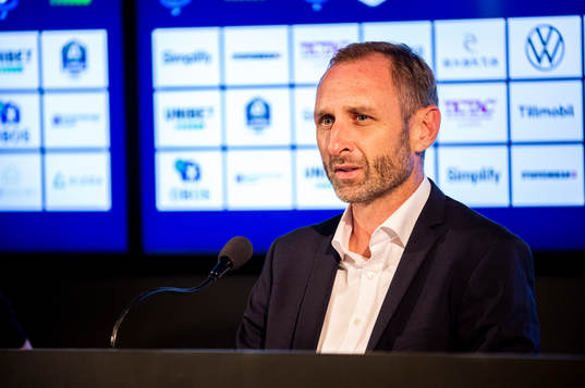 Malmö FFs tränare Andreas Georgson på en presskonferens