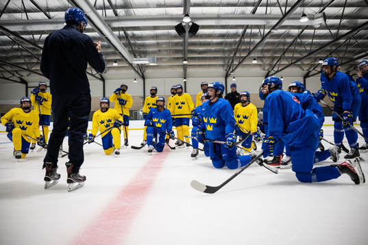 Ulf Lundberg, head coach with players of Sweden at a