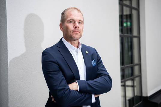 Tomas Mitell, head coach of Färjestad, poses for portrait