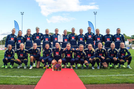 Players of the Swedish women's national football team pose