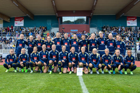 Players of the Swedish women's national football team pose