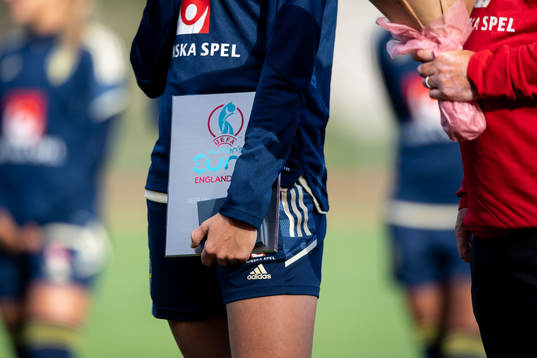 Magdalena Eriksson with a placard