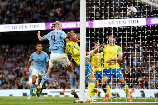 Erling Braut Haaland of Manchester City scores a goal