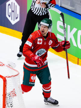 Nicklas Lasu of Frölunda celebrates scoring 7-1