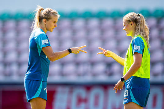 Ada Hegerberg and Mathilde Harviken of the Norwegian