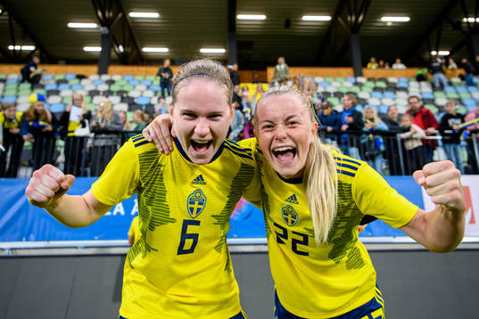 Linn Vickius and Zara Jönsson of Sweden celebrate
