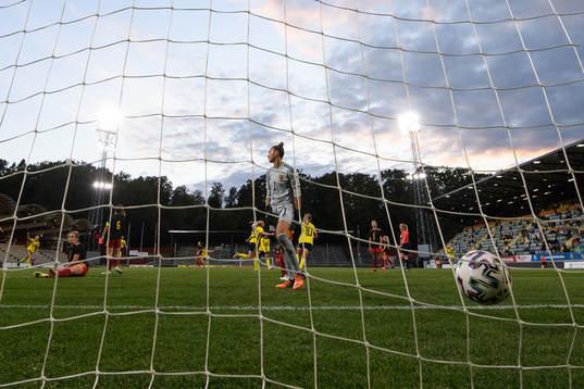 Goalkeeper Femke Bastiaen of Belgium looks dejected