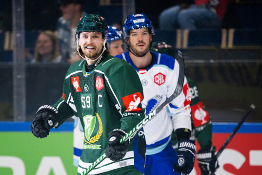 Linus Johansson of Färjestad celebrates the 1-0 goal