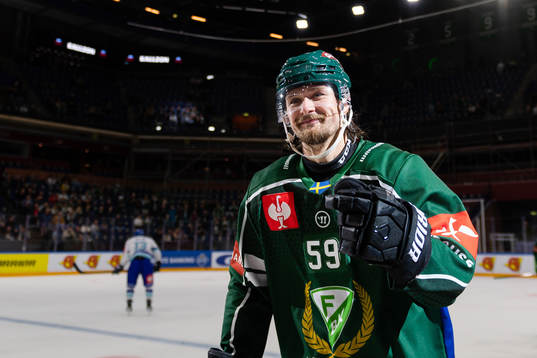 Linus Johansson  of Färjestad celebrate the 6-0 goal