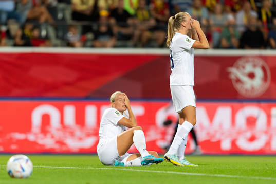 Guro Bergsvand of Norway looks dejected