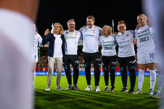 Players and staff of Norway celebrate