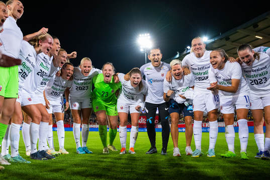 Players and staff of Norway celebrate