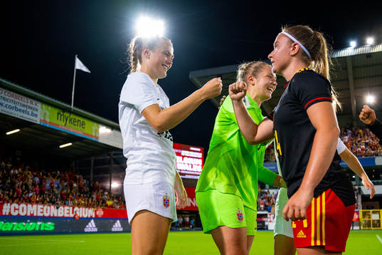 Marthine Østenstad of Norway, goalkeeper Aurora Mikalsen