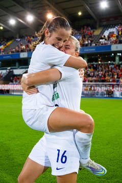 Tuva Hansen and Marthine Østenstad of Norway  celebrate