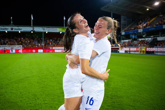 Tuva Hansen and Marthine Østenstad of Norway  celebrate
