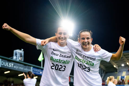 Elisabeth Terland and Tuva Hansen of Norway celebrate