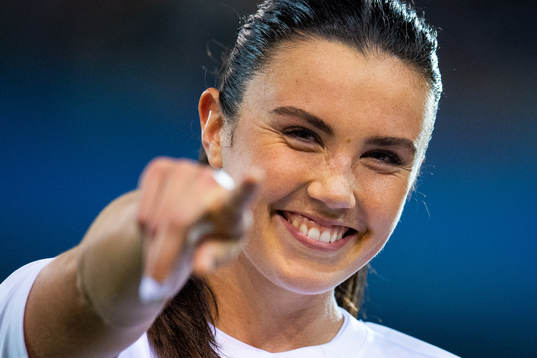 Ingrid Syrstad Engen of Norway celebrates