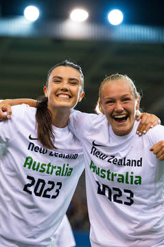 Ingrid Syrstad Engen and Frida Maanum of Norway celebrate