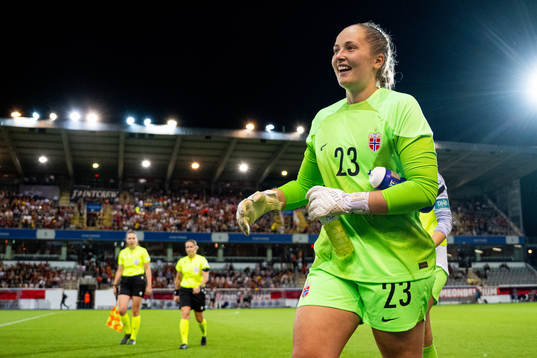 Goalkeeper Aurora Mikalsen of Norway at half-time