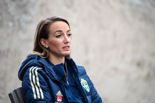 Kosovare Asllani is interviewed by the media