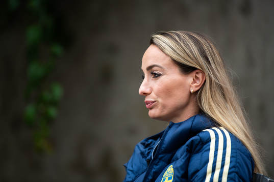 Kosovare Asllani is interviewed by the media