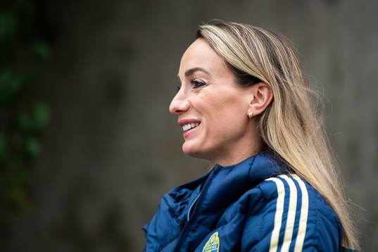Kosovare Asllani is interviewed by the media