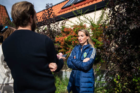 Kosovare Asllani is interviewed by the media