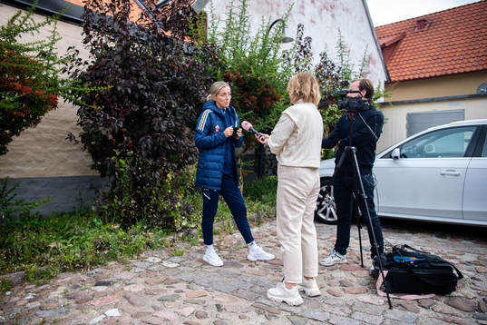 Linda Sembrant is interviewed by the media