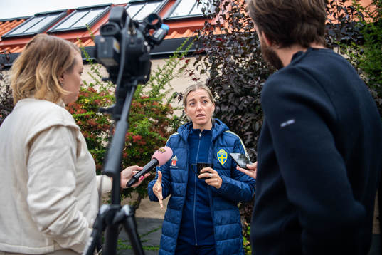 Linda Sembrant is interviewed by the media