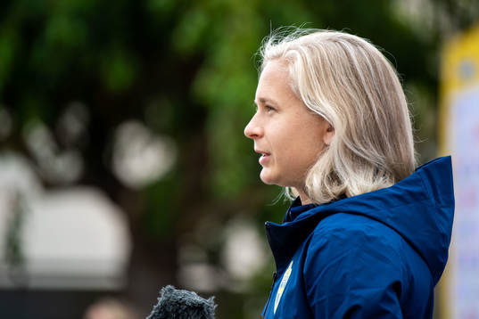 Filippa Curmark is interviewed by the media