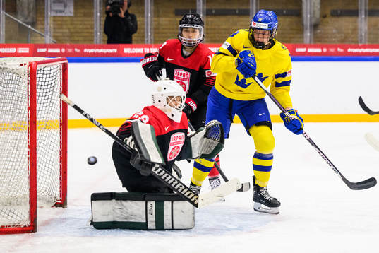 Emma Murén of Sweden (not pictured) scores 0-1 behind