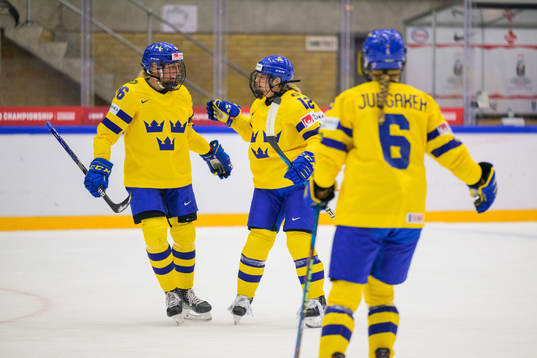 Hanna Olsson and Maja Nylén-Persson of Sweden celebrate