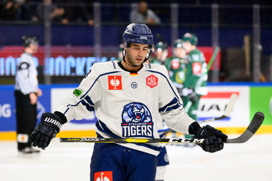 Brandon Manning of Straubing Tigers looks dejected