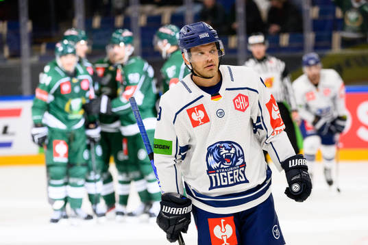 Tim Brunnhuber of Straubing Tigers looks dejected