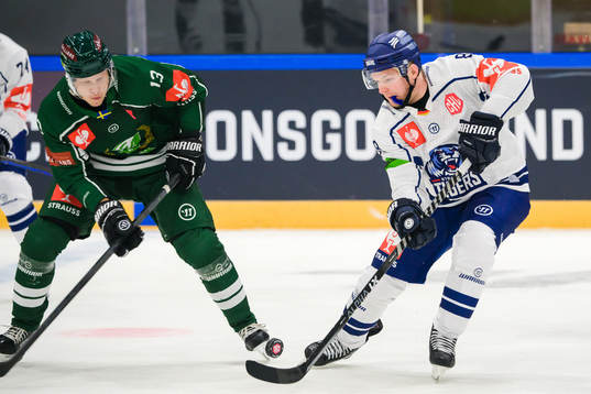 Färjestad Daniel Viksten and Straubing Tigers Mark Zengerle