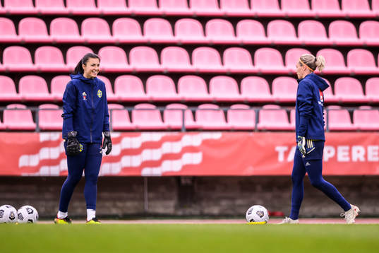 goalkeeper Zecira Musovic and goalkeeper Jennifer Falk of