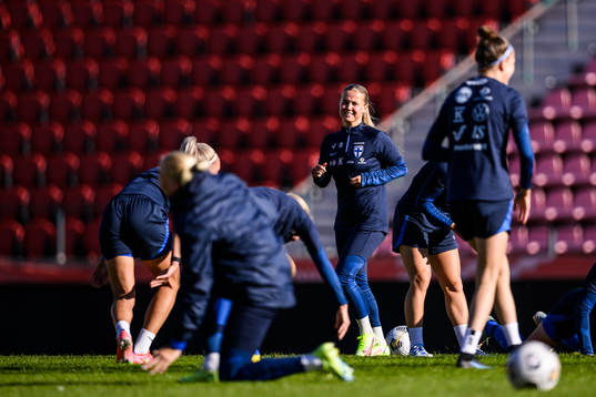 Players of Finland's women's national team at a training