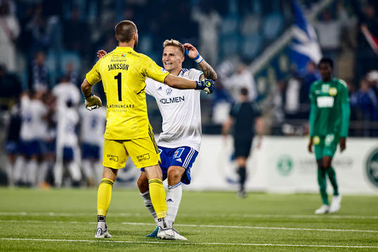 IFK Norrköpings målvakt Oscar Jansson och Marco Lund