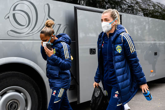 Madelen Janogy and Linda Sembrant of Sweden arrive at