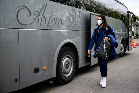 goalkeeper Zecira Musovic of Sweden arrives at Tampere